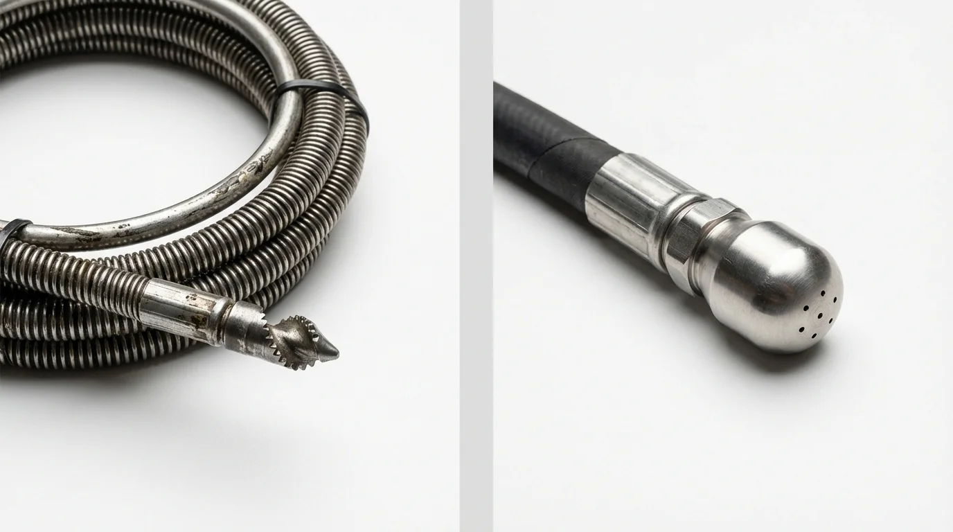 Drain snake cable and hydro jetting nozzle used for drain cleaning in Oxford, PA