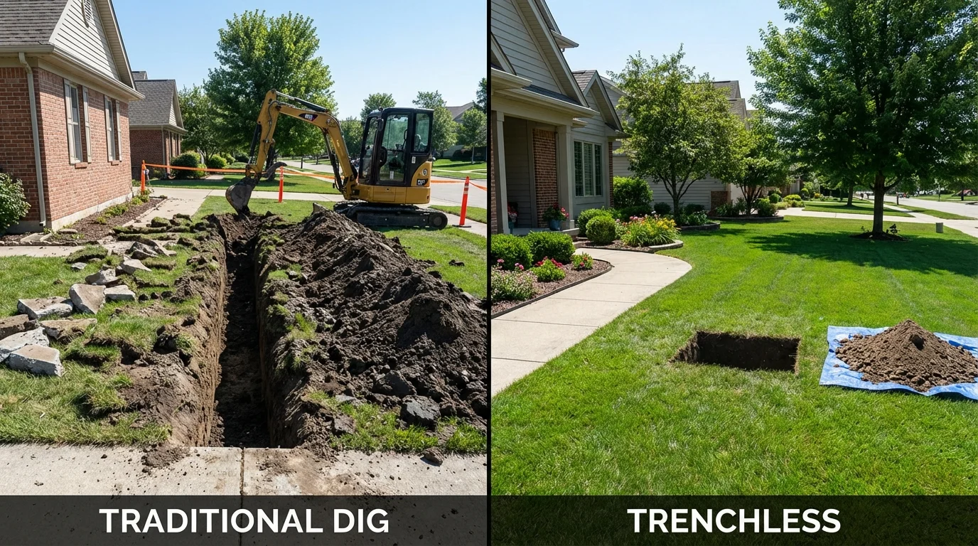 Trenchless sewer repair with minimal yard damage versus traditional excavation in Oxford, PA